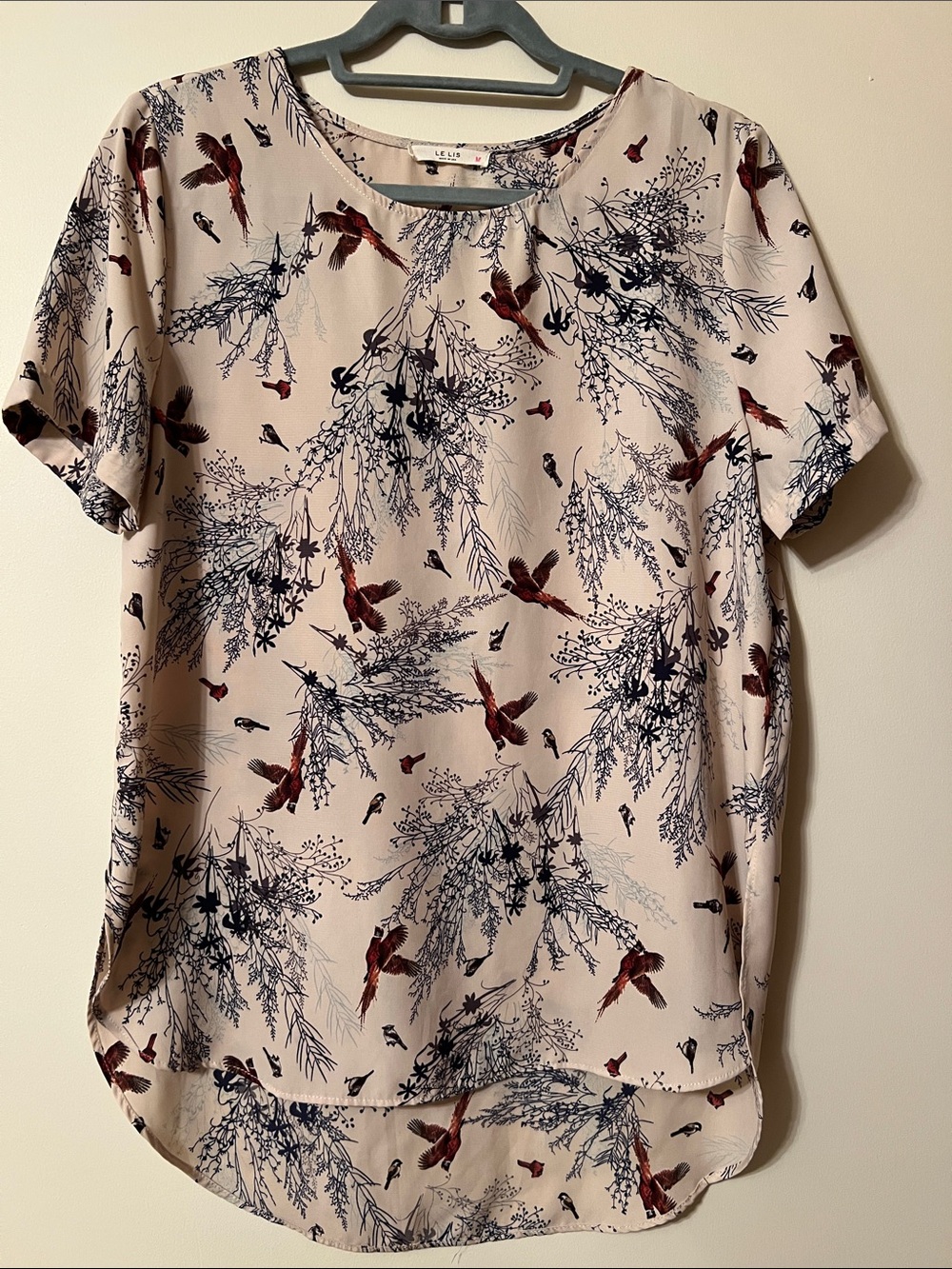 Light Pink Floral & Bird Print Blouse